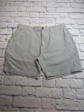 Weatherproof Men's White & Navy Pinstripe Flat Front Shorts. Size 34.